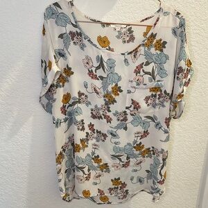 Maurices Floral Blouse with Yellow and Blue Accents